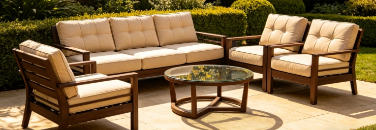 Teak Wood Outdoor Patio Sofa Set with Weather-Resistant Cushions